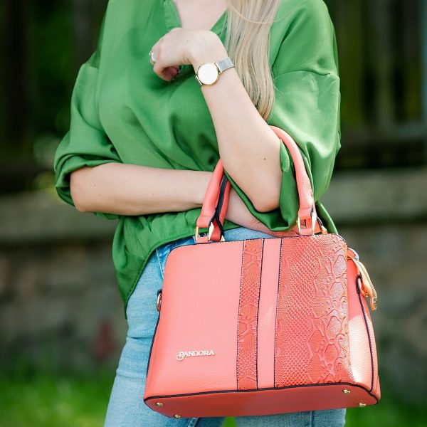 Set geanta cu portofel casual femei piele eco coral model texturat cu logo BSSET2204039 3