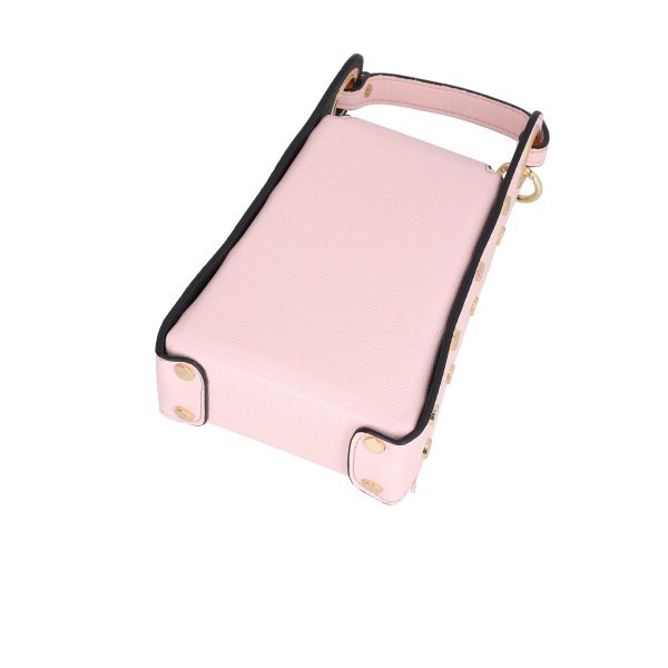 Gentuta mobil de dama din piele ecologica texturata roz pudra cu bretea din lant metalic BS2300TM2301236 7