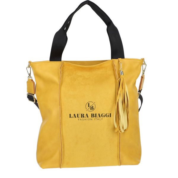 Geanta Shopper dama din piele ecologica galbena cu franjuri galbeni si un compartiment Laura Biaggi BSLBSH2103008 5