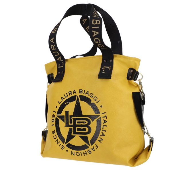Geanta Shopper femei din piele eco galbena cu logo si bretele negre Laura Biaggi BSLBSH2102195 3