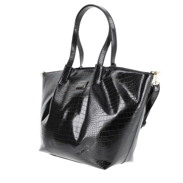 Geanta Shopper de dama din piele ecologica neagra texturata logo fateta exterioara Monnari BS202011105 5