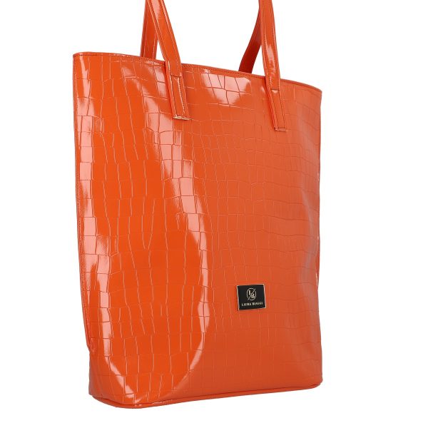 Geanta Shopper 2 in 1 mare de dama piele eco lucioasa portocalie texturata Laura Biaggi BSLBSH2104062 3