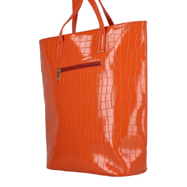 Geanta Shopper 2 in 1 mare de dama piele eco lucioasa portocalie texturata Laura Biaggi BSLBSH2104062 6