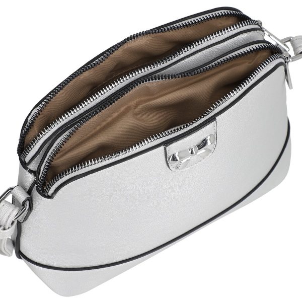 Geanta casual de dama din piele ecologica de umar argintiu cu fundita si doua compartimente BSPOCAMC2205137 3