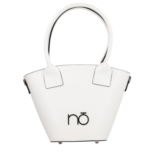 Geanta Shopper femei piele eco alba forma trapeza cu logo exterior Nobo BSNO2102130 6