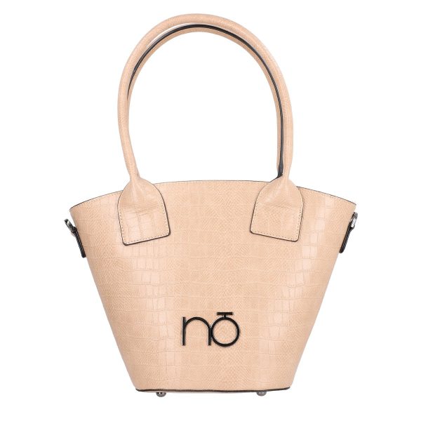 Geanta Shopper dama din piele eco alb bej forma trapeza cu logo exterior Nobo BSNO2102131 4