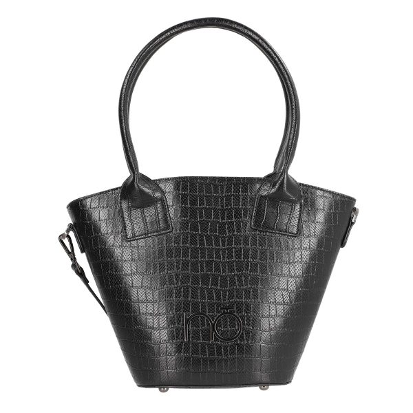 Geanta Shopper de femei din piele eco neagra forma trapeza cu logo exterior Nobo BSNO2102129 4