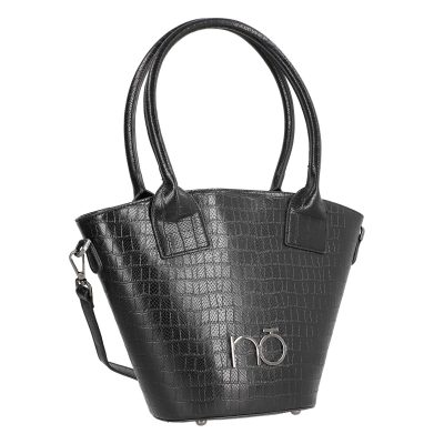 Geanta Shopper de femei din piele eco neagra forma trapeza cu logo exterior Nobo BSNO2102129 14