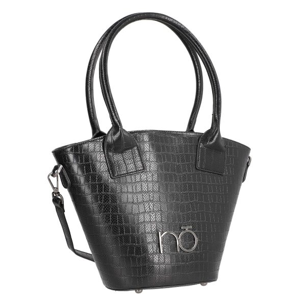 Geanta Shopper de femei din piele eco neagra forma trapeza cu logo exterior Nobo BSNO2102129