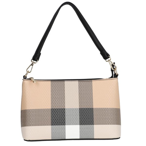 Poseta casual dama din piele eco in carouri bej negru cu un compartiment Gallantry BSGAPO2104034 6