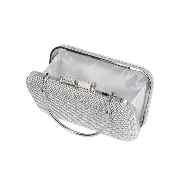 Geanta dama din material argintiu detalii perla si bretea lant BS4168PO2205018 6