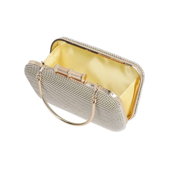 Geanta de evenimente dama din material auriu detalii perla cu accesoriu metalic BS4168PO2205017 6