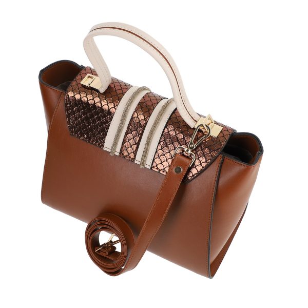 Geanta casual dama din piele eco maro cu maner clapeta si doua compartimente Pascual BSPAS2204144 6