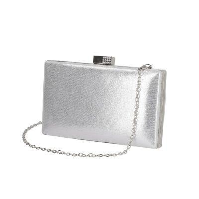 Genti argintii - Geanta de ocazie dama din material sintetic argintiu lucios cu maner lant Roxana BS1049HD2207502