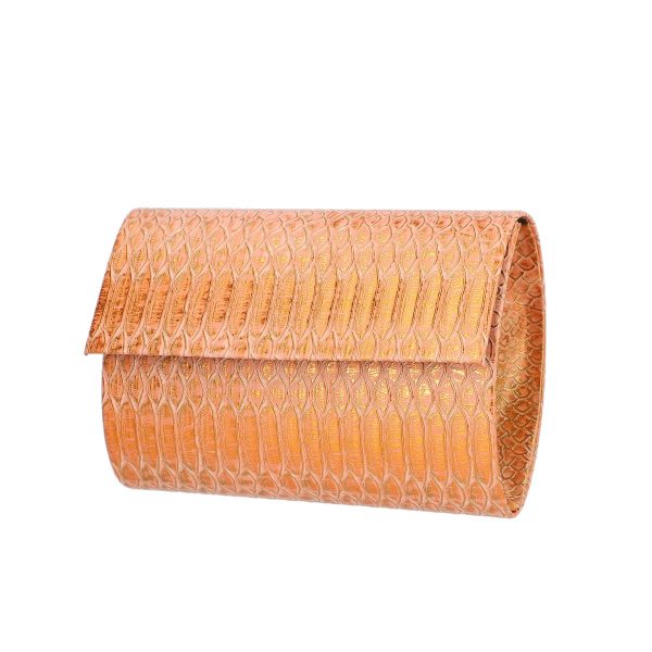 Geanta eleganta de ocazie femei piele ecologica portocalie cu capsa metalica Kalet BSPO2205039 4