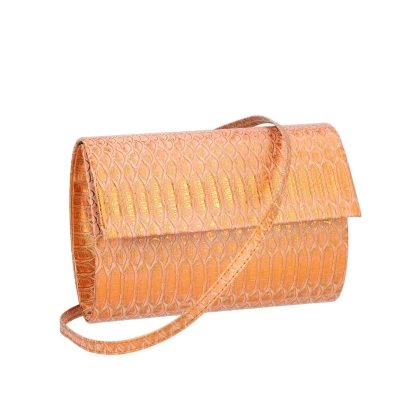 Geanta Clutch - Geanta eleganta de ocazie femei piele ecologica portocalie cu capsa metalica Kalet BSPO2205039