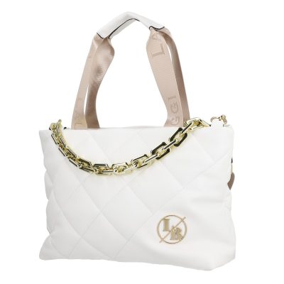 Geanta Alba - Geanta Shopper dama piele eco alba matlasata cu accesoriu metalic Laura Biaggi BSLBSH2203014