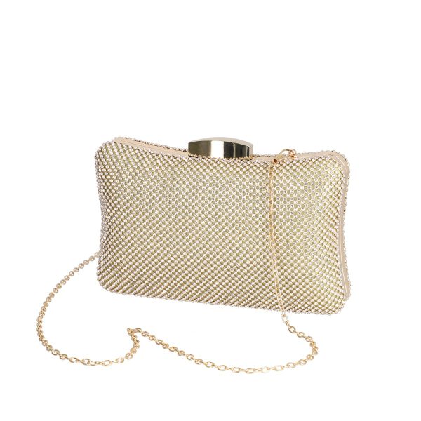 Clutch Auriu - Geanta evenimente femei din material sintetic auriu cu rama metalica si lant Mila BS738X2208110
