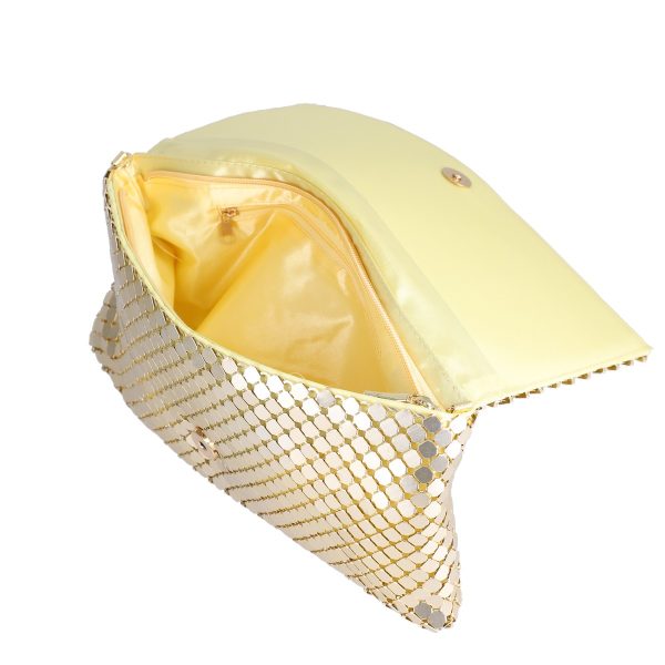 Geanta de evenimente dama tip plic din material auriu cu zale metalice Charlotte BS11811MQ2208123 5