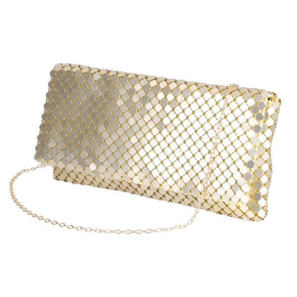 Clutch Auriu - Geanta de evenimente dama tip plic din material auriu cu zale metalice Charlotte BS11811MQ2208123
