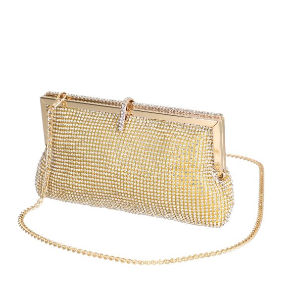 Clutch Auriu - Geanta Plic Aurie Evenimente Femei cu Cristale si Rama Metalica Interior Captusit - Olivia BS028V2208104