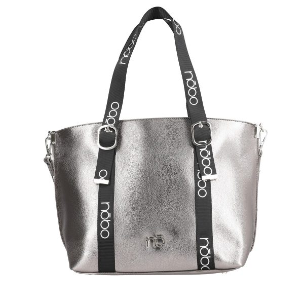 Geanta Shopper Argintie Lucioasa Femei din Piele Eco, Manere cu Catarame si Trei Buzunare - Nobo BSNOSH2108293 5