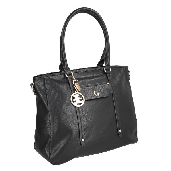 Geanta Shopper dama piele eco neagra cu buzunar manere si accesoriu metalic Lulu Castagnette BSLLSH2109094