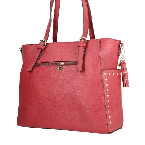 Geanta Shopper dama din piele neteda eco rosie cu elemente metalice si buzunar lung exterior Lulu Castagnette BSLLSH2109076 7