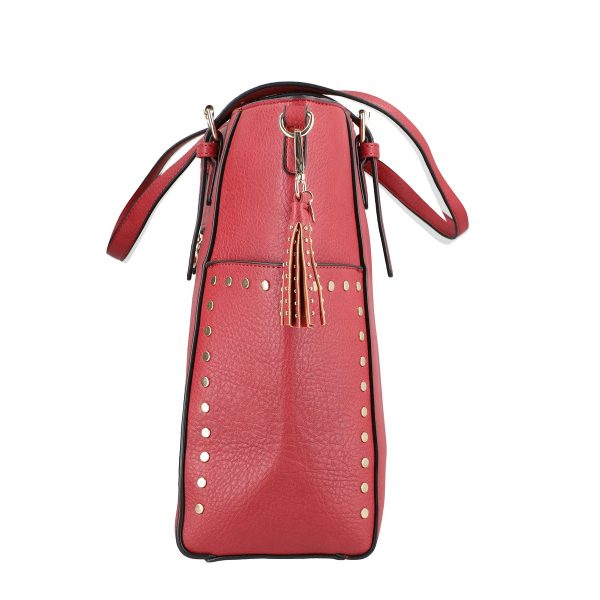 Geanta Shopper dama din piele neteda eco rosie cu elemente metalice si buzunar lung exterior Lulu Castagnette BSLLSH2109076 9