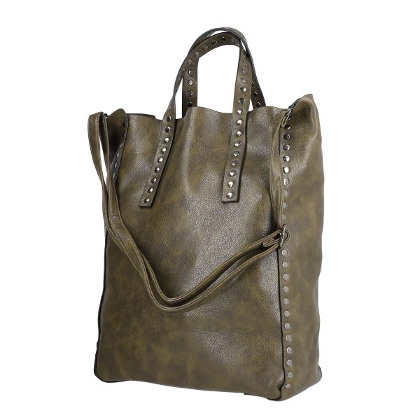 Geanta Shopper de umar dama din piele eco patata verde kaki cu compartiment spatios Potri BSPOSH2108143 7