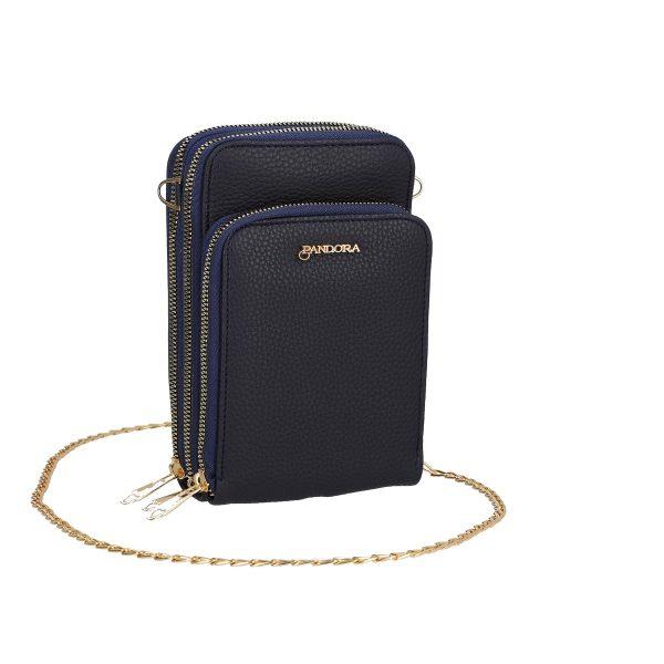 Gentuta mobil cu portofel dama piele eco albastra texturata cu trei compartimente si fermoar Nora BSMP2205210