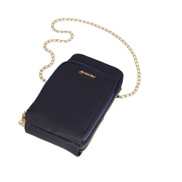 Gentuta mobil cu portofel dama piele eco albastra texturata cu trei compartimente si fermoar Nora BSMP2205210 6