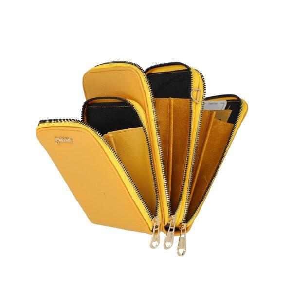 Gentuta mobil cu portofel femei din piele eco galbena texturata cu patru buzunare Nora BSMP2205205 3