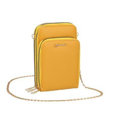 Geantă Telefon - Gentuta mobil cu portofel femei din piele eco galbena texturata cu patru buzunare Nora BSMP2205205