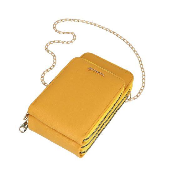 Gentuta mobil cu portofel femei din piele eco galbena texturata cu patru buzunare Nora BSMP2205205 4