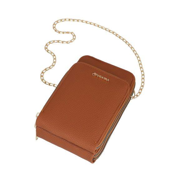 Gentuta mobil cu portofel dama piele eco maro texturata cu patru buzunare si bretea lant Nora BSMP2205211 6