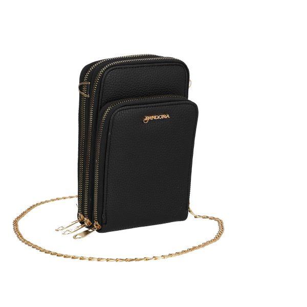 Gentuta mobil cu portofel de dama din piele ecologica neagra texturata cu trei compartimente Nora BSMP2205223