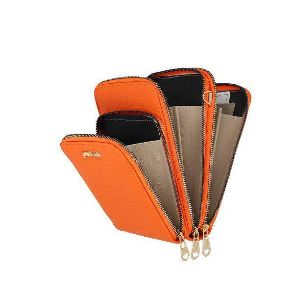 Gentuta mobil cu portofel femei din piele eco portocaliu texturata Nora BSMP2205206 5