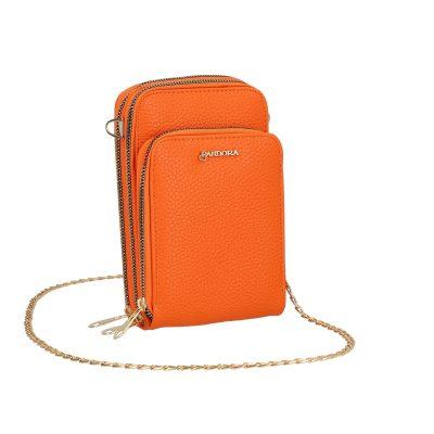 Geanta Telefon - Gentuta mobil cu portofel femei din piele eco portocaliu texturata Nora BSMP2205206