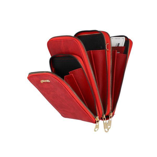 Gentuta mobil cu portofel dama piele eco rosie cu maner din lant si buzunare Nora BSMP2205213 3