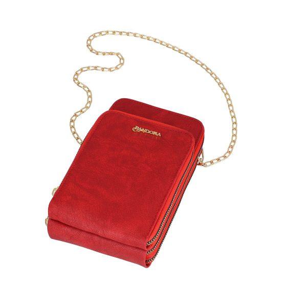 Gentuta mobil cu portofel dama piele eco rosie cu maner din lant si buzunare Nora BSMP2205213 6