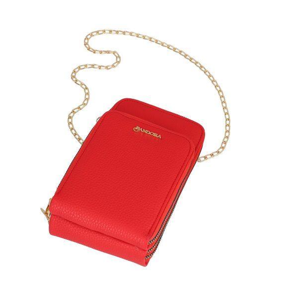Gentuta mobil cu portofel de femei din piele eco rosie eco texturata cu maner din lant Nora BSMP2205214 4