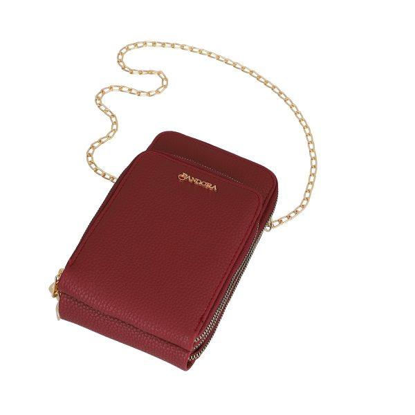 Gentuta mobil cu portofel de dama din piele ecologica visiniu texturata cu maner din lant metalic Nora BSMP2205221 4
