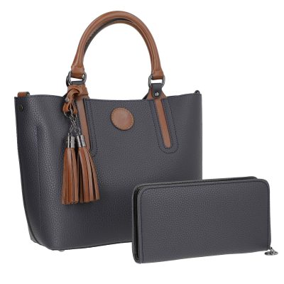 Geantă + CADOU - Set geanta cu portofel dama piele eco albastru inchis trei compartimente inchidere magnetica BSSET2202009