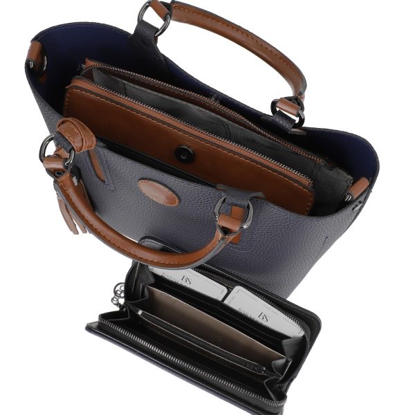 Set geanta cu portofel dama piele eco albastru inchis trei compartimente inchidere magnetica BSSET2202009 5