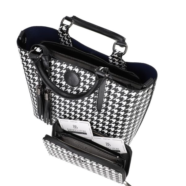Geanta Alb cu Negru Casual cu Portofel din Piele Ecologică - BSSET2202008 6