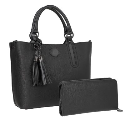 Geantă + CADOU - Set geantă casual neagră cu portofel din piele ecologică BSSET2202005