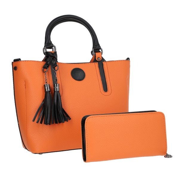 Set geanta cu portofel femei piele eco portocalie cu trei compartimente inchidere magnetica BSSET2202002 9