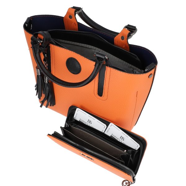 Set geanta cu portofel femei piele eco portocalie cu trei compartimente inchidere magnetica BSSET2202002 4