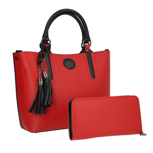Geantă + CADOU - Set geantă casual roșie cu portofel din piele ecologică BSSET2202001